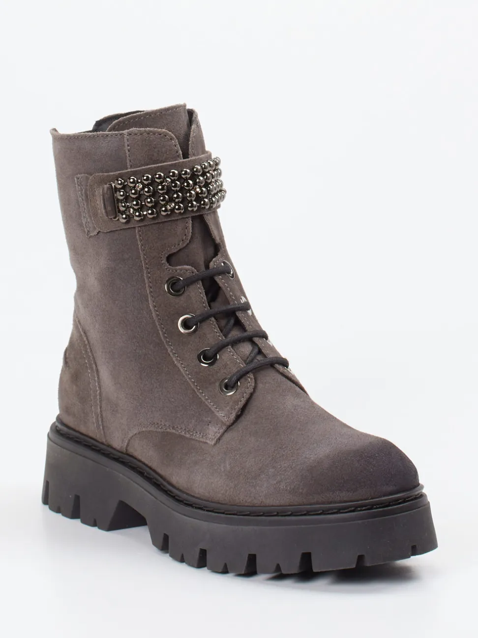 CAFèNOIR – Schnürboots aus Veloursleder Taupegrau