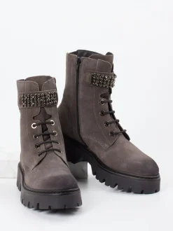 CAFèNOIR – Schnürboots aus Veloursleder Taupegrau
