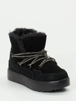 CAFèNOIR – Schnürstiefelette aus Veloursleder Schwarz