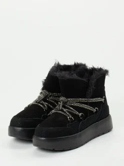 CAFèNOIR – Schnürstiefelette aus Veloursleder Schwarz