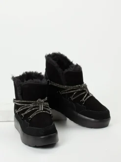 CAFèNOIR – Schnürstiefelette aus Veloursleder Schwarz