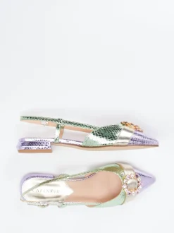CAFèNOIR – Slingback-Ballerinas aus Metallicleder fliederfarben