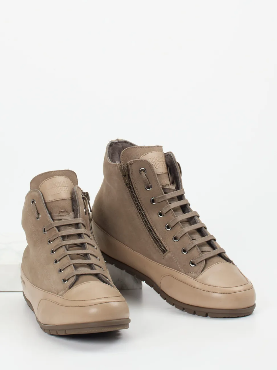 Candice Cooper – High-Top Sneaker aus Nubukleder taupe