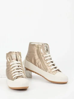 Candice Cooper – High-Top Sneaker aus Metallicleder Beige