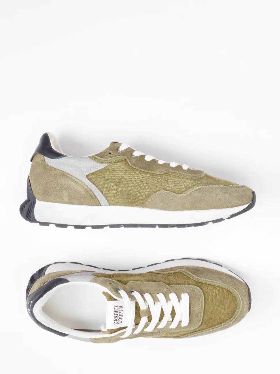 Candice Cooper – Retro-Sneaker aus Veloursleder Olivgrün