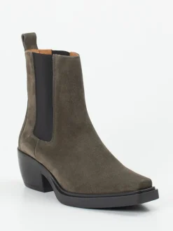 Copenhagen – Chelsea Boots aus Veloursleder olivgrau