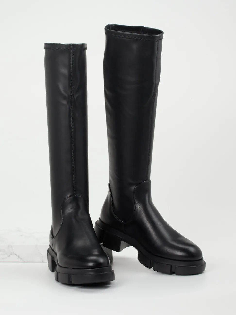 Copenhagen – Langschaftstiefel aus Stretch und Glattleder Schwarz