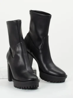 Copenhagen – Plateau-Stiefeletten aus Stretchleder schwarz