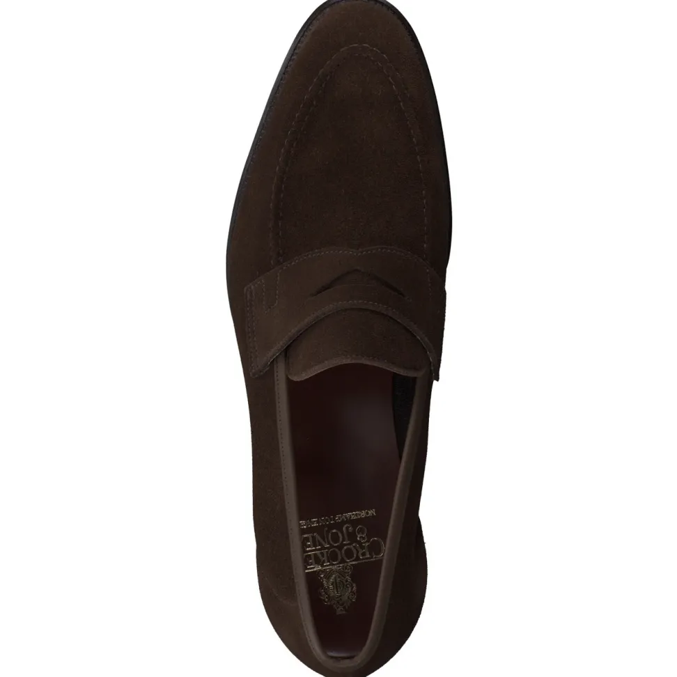 Crockett & Jones – Penny Loafer aus Veloursleder Dunkelbraun