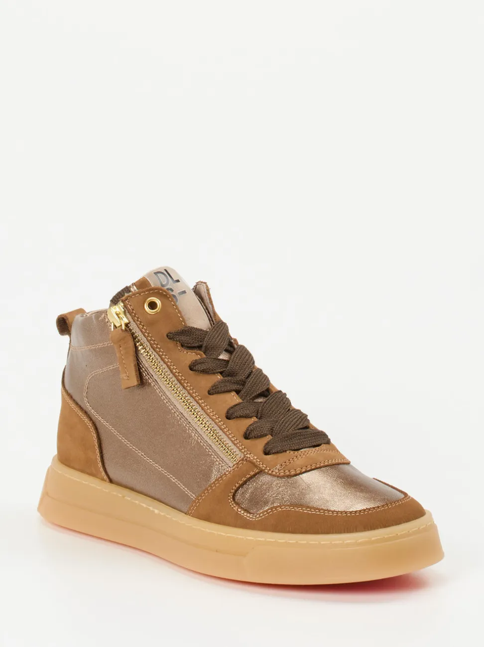 DL Sport – High-Top Sneaker aus Metallicleder bronzebraun