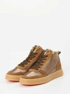 DL Sport – High-Top Sneaker aus Metallicleder bronzebraun