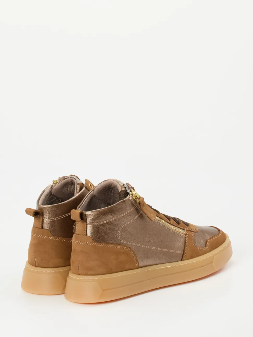 DL Sport – High-Top Sneaker aus Metallicleder bronzebraun