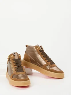 DL Sport – High-Top Sneaker aus Metallicleder bronzebraun