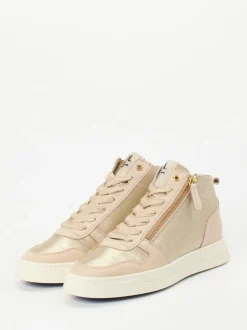 DL Sport – High-Top-Sneaker aus Metallicleder beige