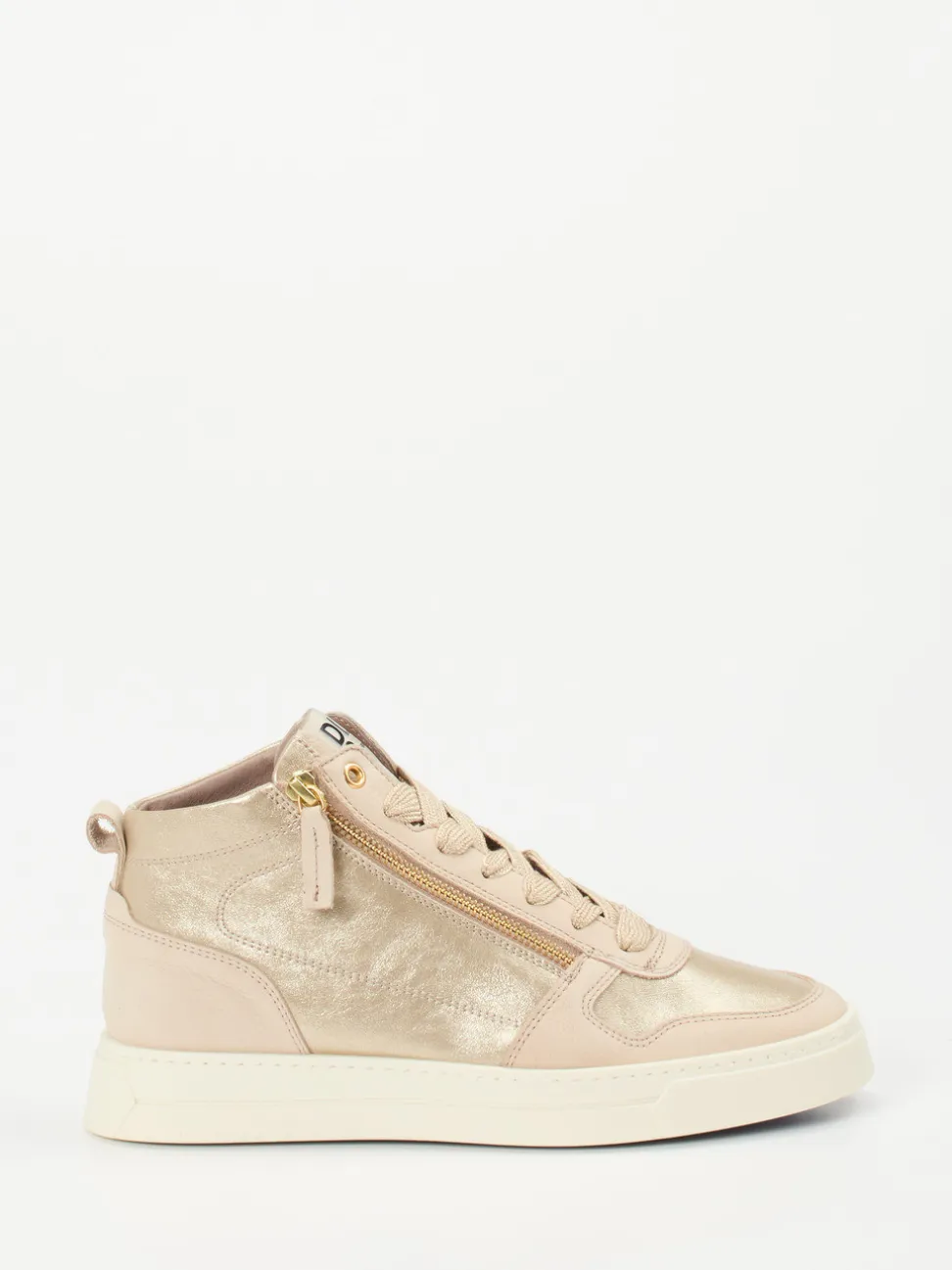 DL Sport – High-Top-Sneaker aus Metallicleder beige
