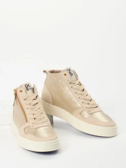 DL Sport – High-Top-Sneaker aus Metallicleder beige