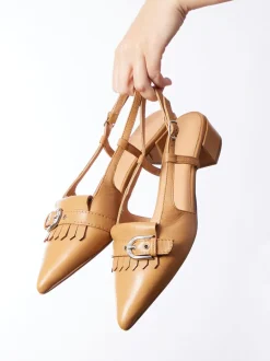 Donna Carolina – Slingback-Pumps aus Kalbleder cognacfarben