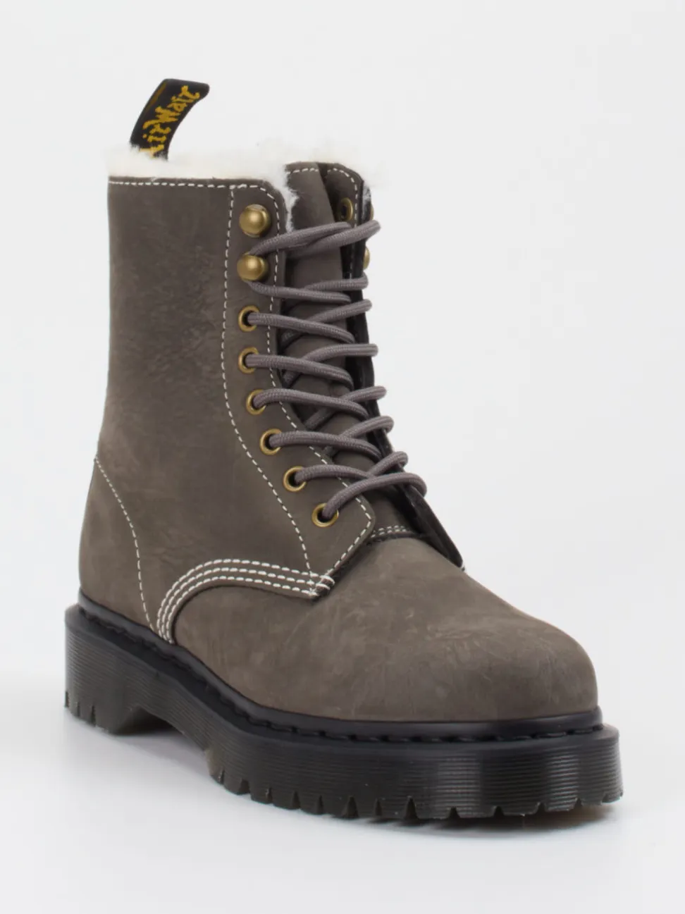 Dr. Martens – Schnürboots aus Kalbleder in Grau