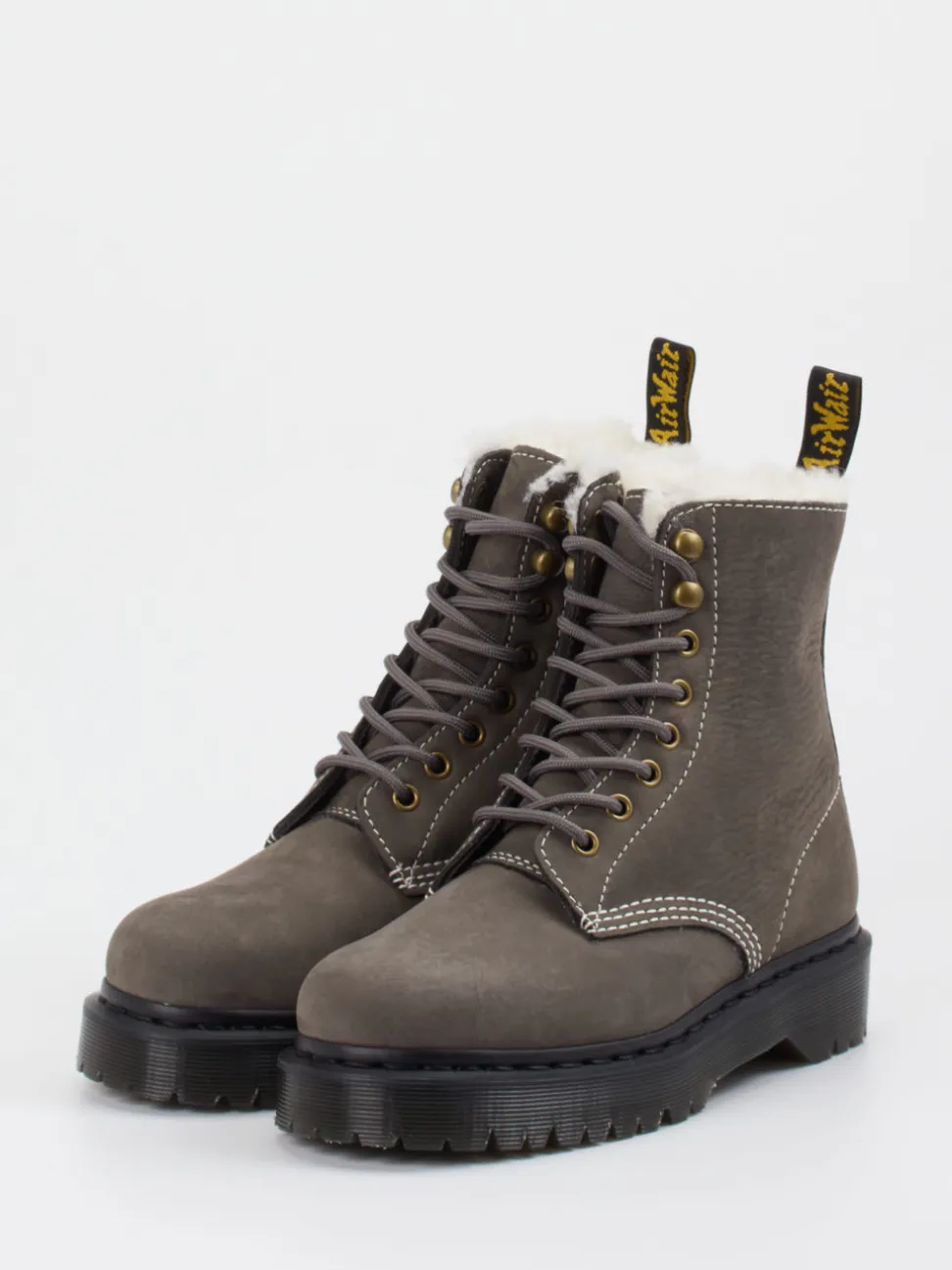 Dr. Martens – Schnürboots aus Kalbleder in Grau