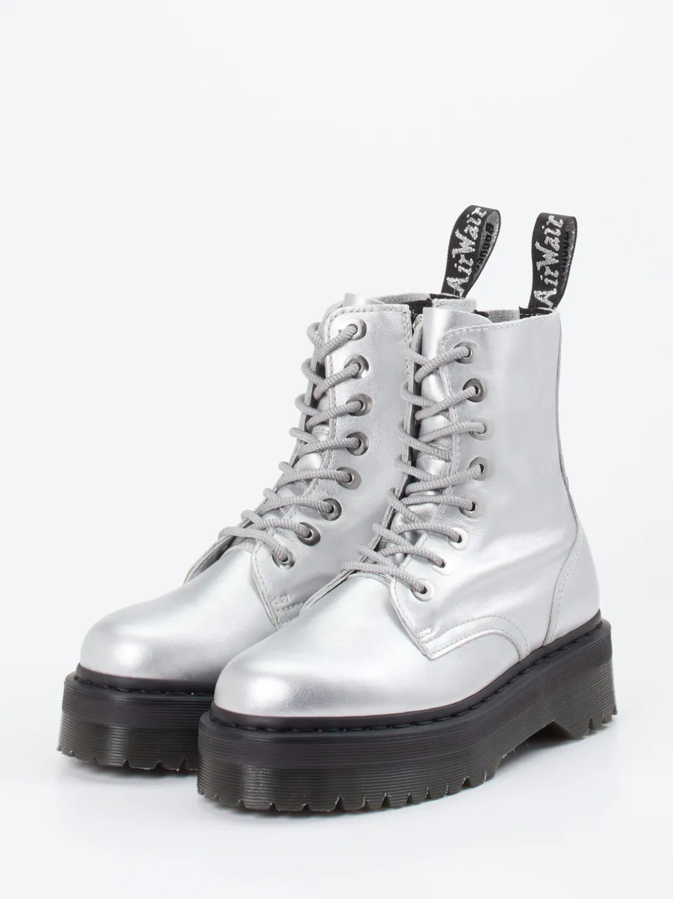 Dr. Martens – Schnürboots aus Metallicleder Silber