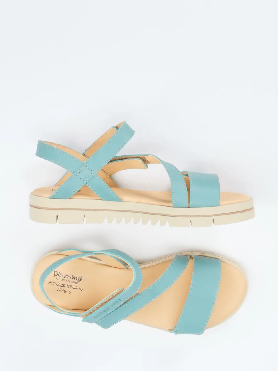 Däumling – Klettsandalen aus Kalbleder in Aquagrün