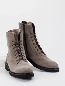 Durea – Schnürstiefeletten aus Veloursleder in Taupe