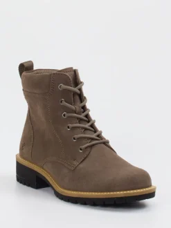 Ecco – Schnürboots aus Veloursleder in Taupe
