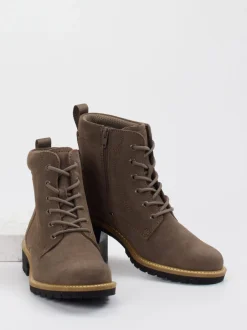 Ecco – Schnürboots aus Veloursleder in Taupe