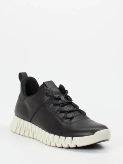 Ecco – Sneaker aus Kalbleder und Mesh schwarz