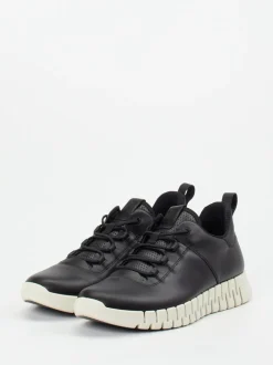Ecco – Sneaker aus Kalbleder und Mesh schwarz