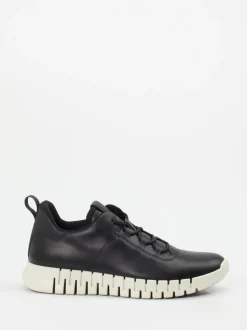 Ecco – Sneaker aus Kalbleder und Mesh schwarz