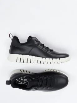 Ecco – Sneaker aus Kalbleder und Mesh schwarz