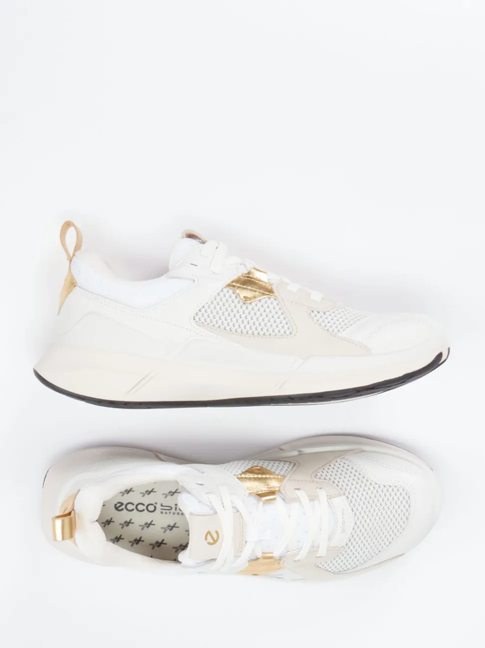 Ecco – Sneaker aus Kalbleder und Mesh Cremeweiß