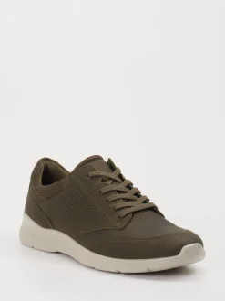Ecco – Sneaker aus Leder und Mesh in Olivgrün