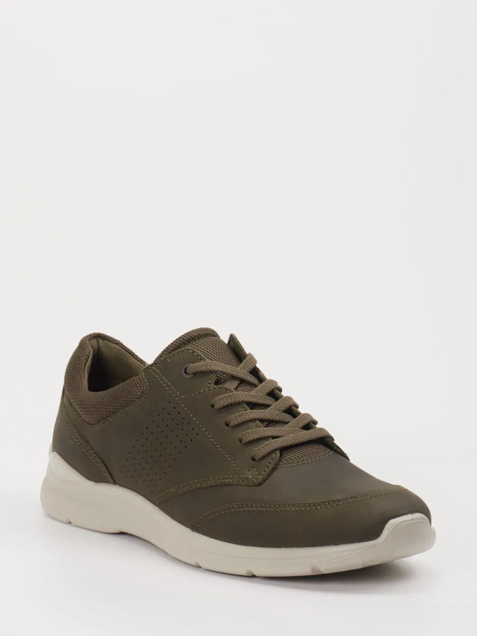 Ecco – Sneaker aus Leder und Mesh in Olivgrün