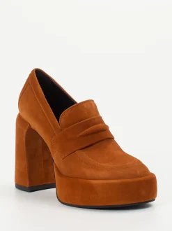 Elena Iachi – Plateau-Loafer aus Veloursleder Rostbraun