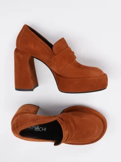 Elena Iachi – Plateau-Loafer aus Veloursleder Rostbraun