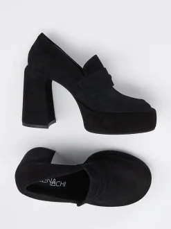 Elena Iachi – Plateau-Loafer aus Veloursleder Schwarz