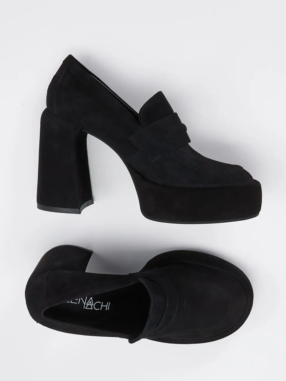 Elena Iachi – Plateau-Loafer aus Veloursleder Schwarz