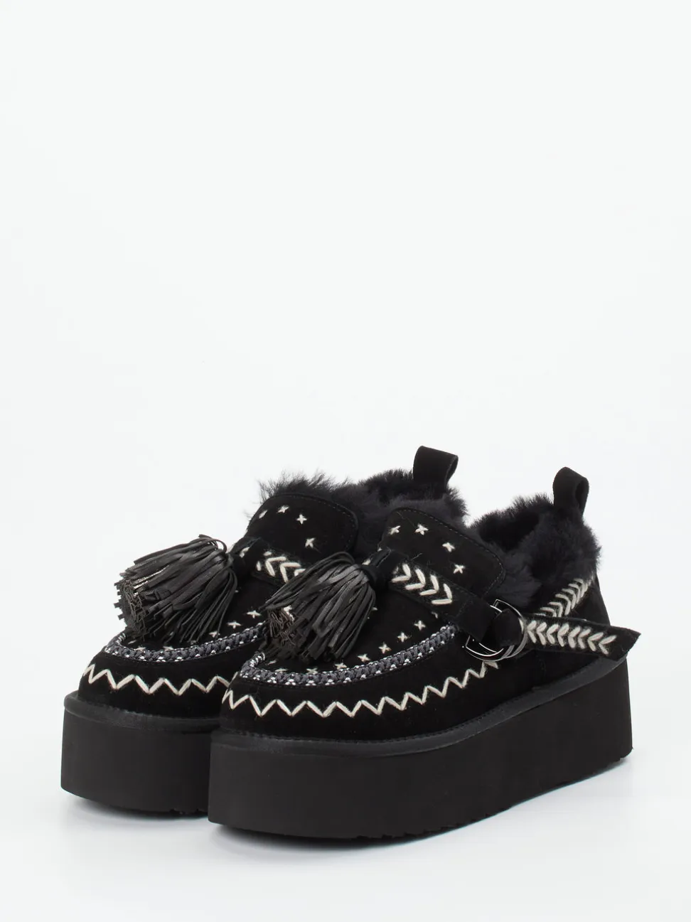 Elena Iachi – Plateau-Loafer aus Veloursleder Schwarz