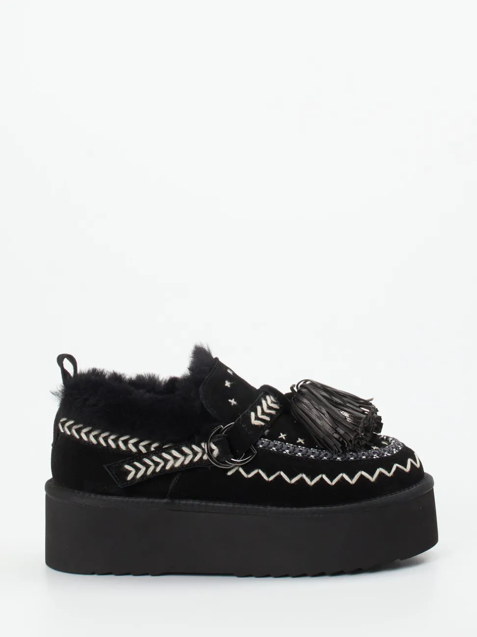 Elena Iachi – Plateau-Loafer aus Veloursleder Schwarz