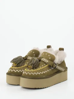 Elena Iachi – Plateau-Loafer aus Veloursleder olivgrün