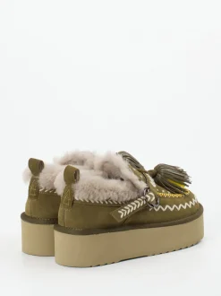 Elena Iachi – Plateau-Loafer aus Veloursleder olivgrün