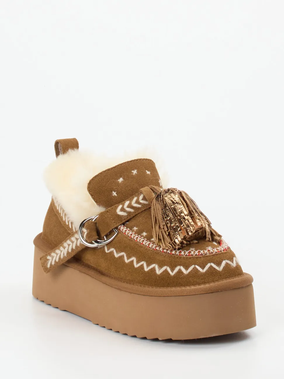 Elena Iachi – Plattform-Loafer aus Veloursleder cognacbraun