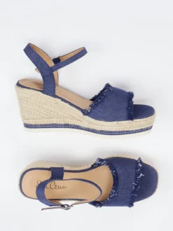 Ella Cruz – Keilsandaletten aus Denim und Jute