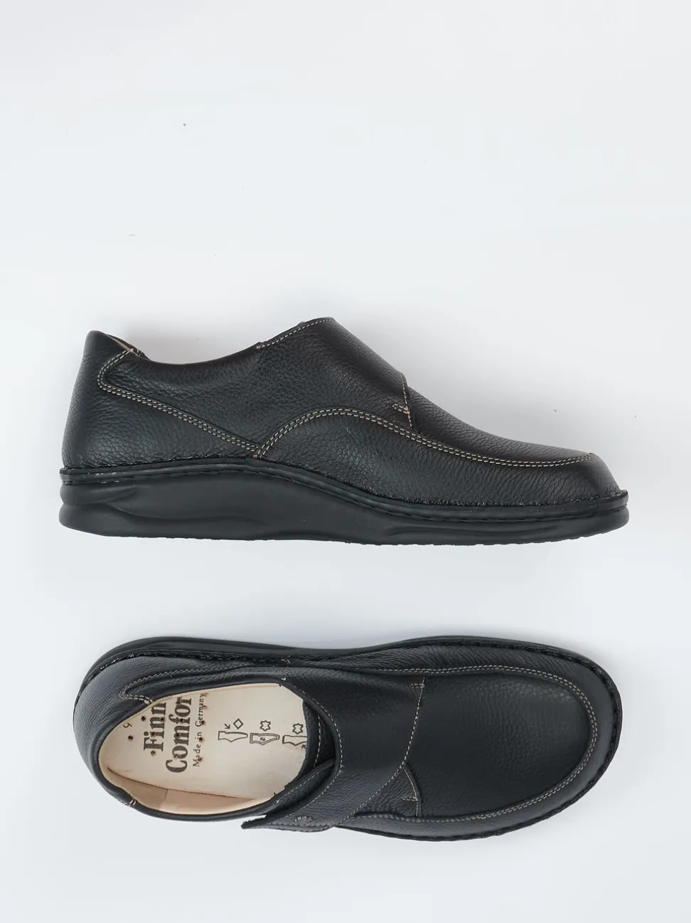 Finn Comfort – Klettslipper aus genarbtem Büffelleder schwarz