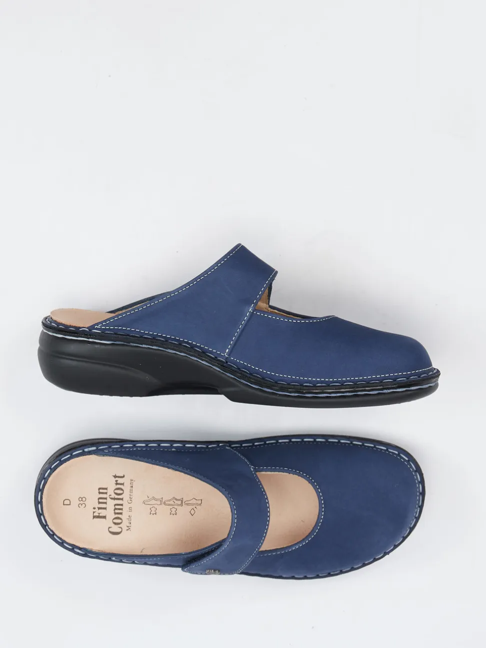 Finn Comfort – Komfort-Pantolette aus Nubukleder Marineblau