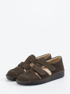 Finn Comfort – Komfortsandale aus Nubukleder Dunkeloliv