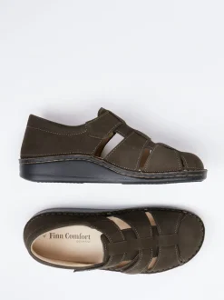 Finn Comfort – Komfortsandale aus Nubukleder Dunkeloliv