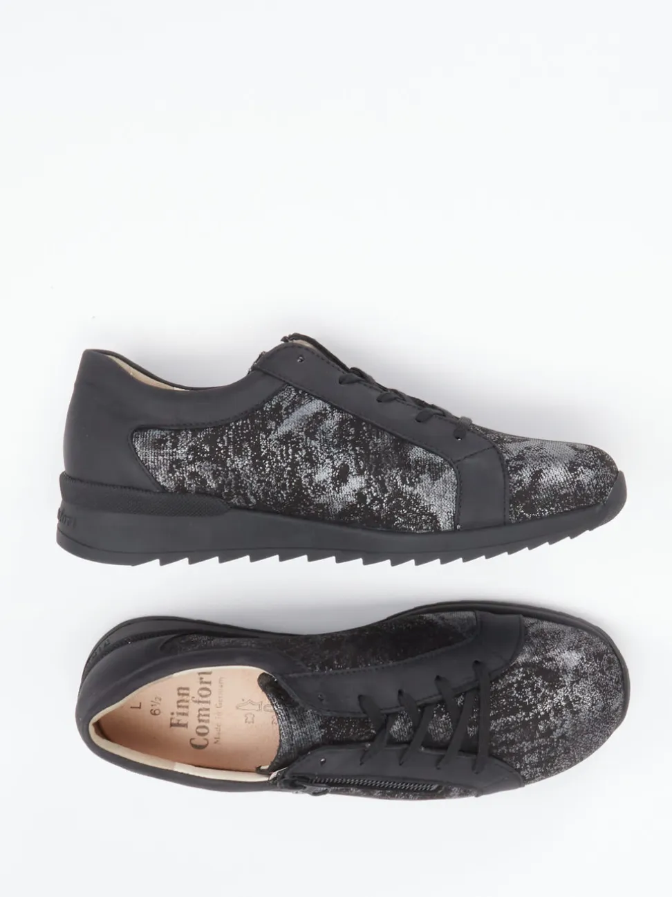 Finn Comfort – Komfort-Sneaker aus geprägtem Leder schwarz